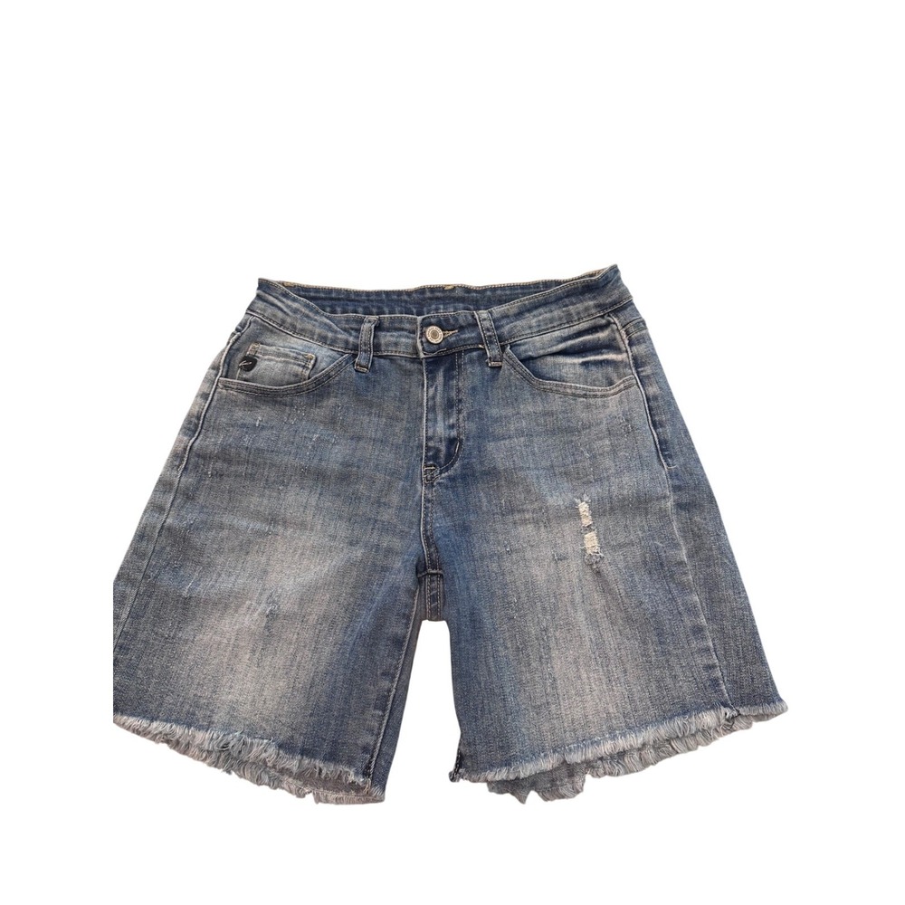 KanCan Distressed Denim Bermuda Shorts Medium Wash Raw Hem KC5139M Womens Size M